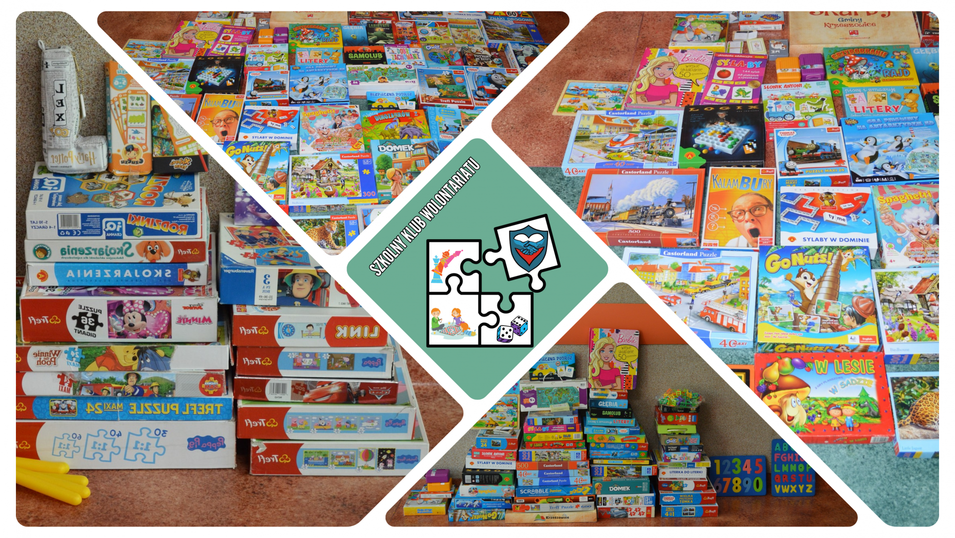 Zbiórka gier planszowych, gier logicznych i puzzli